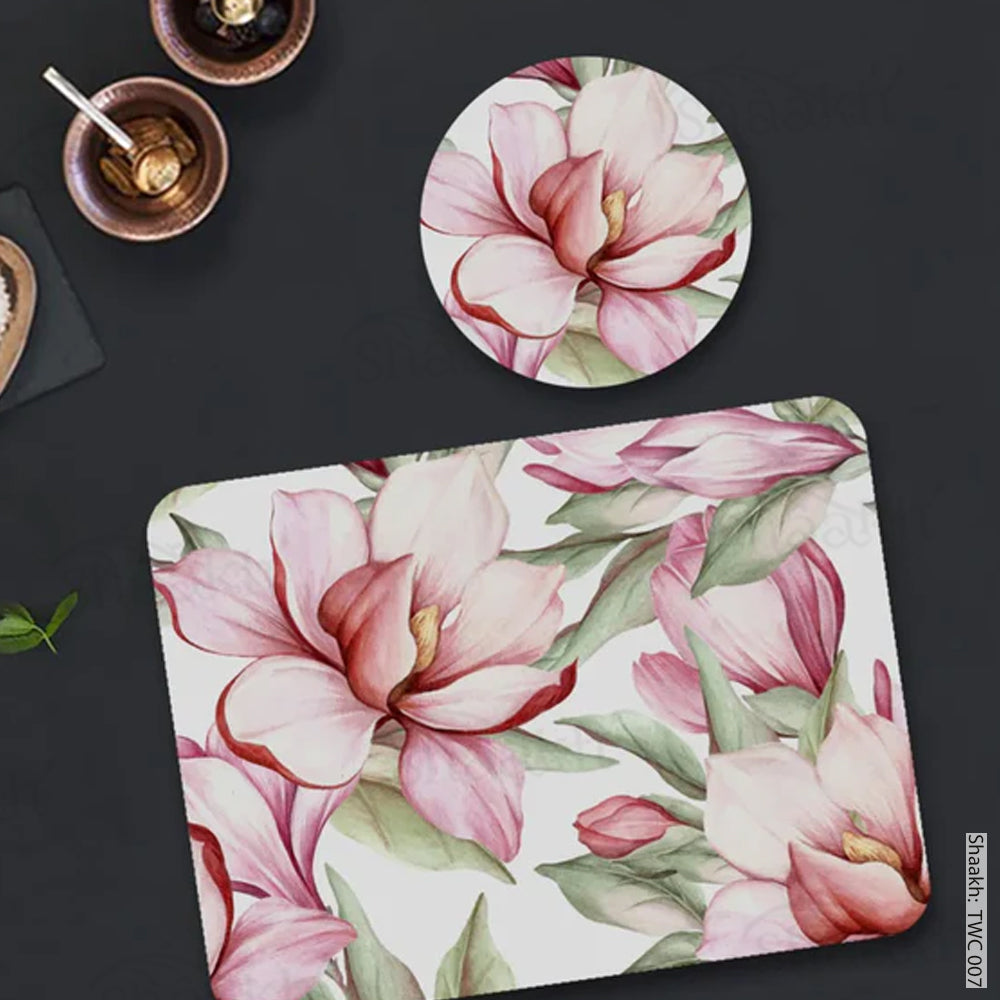 Blooming magnolia Coordinated Mats & Trivets Set | TWC 007 (8 Mats, 4 Trivets)