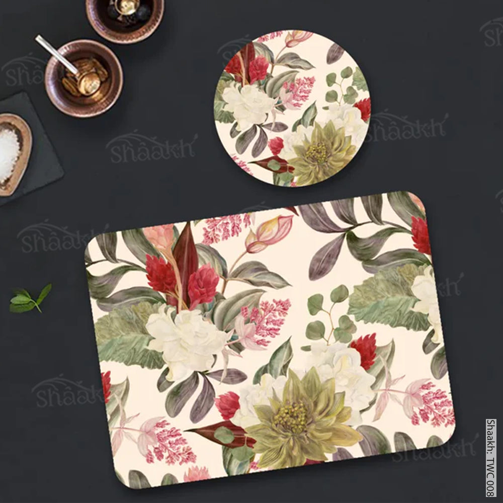 “Exotic Blooms” Coordinated Mats & Trivets Set | TWC 008 (8 Mats, 4 Trivets)
