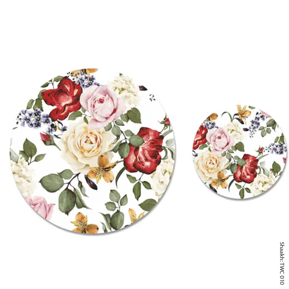 Pink and red roses Coordinated Mats & Trivets Set | TWC 010 (8 Mats, 4 Trivets)