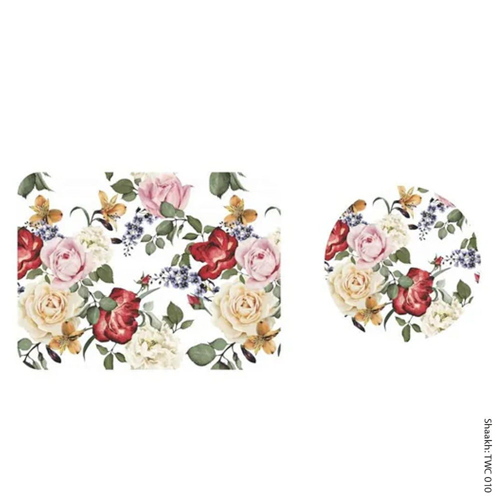 Pink and red roses Coordinated Mats & Trivets Set | TWC 010 (8 Mats, 4 Trivets)