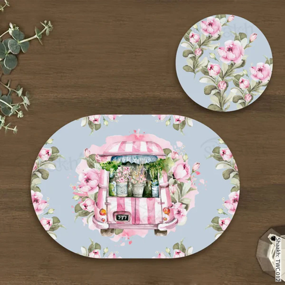 Flower Truck Coordinated Mats & Trivets Set | TWC 012 ( 8 Mats, 4 Trivets )