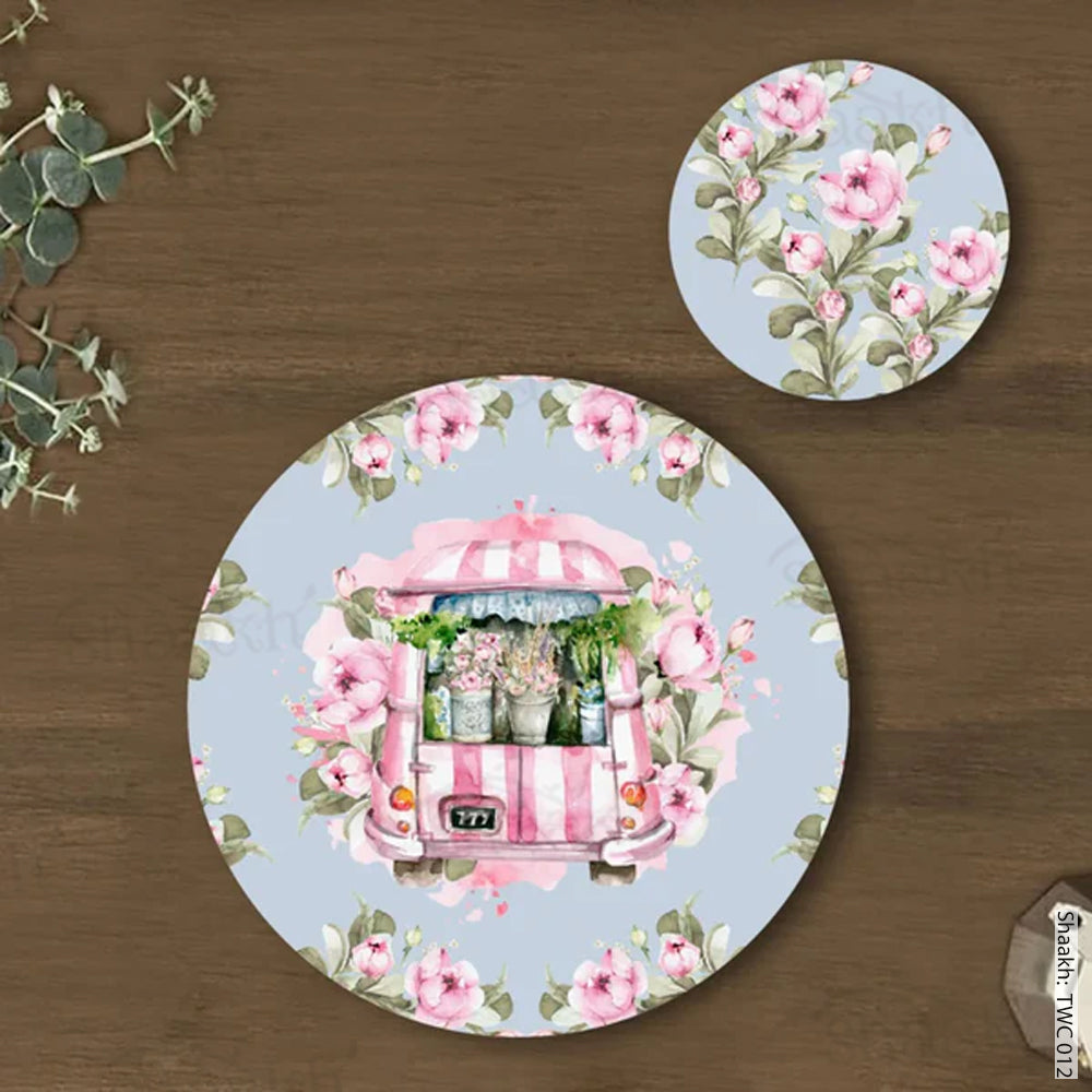Flower Truck Coordinated Mats & Trivets Set | TWC 012 ( 8 Mats, 4 Trivets )