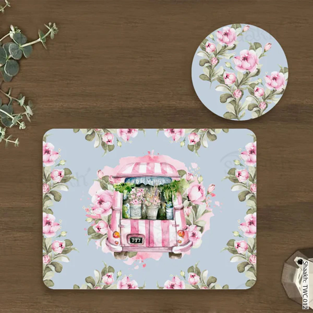 Flower Truck Coordinated Mats & Trivets Set | TWC 012 ( 8 Mats, 4 Trivets )