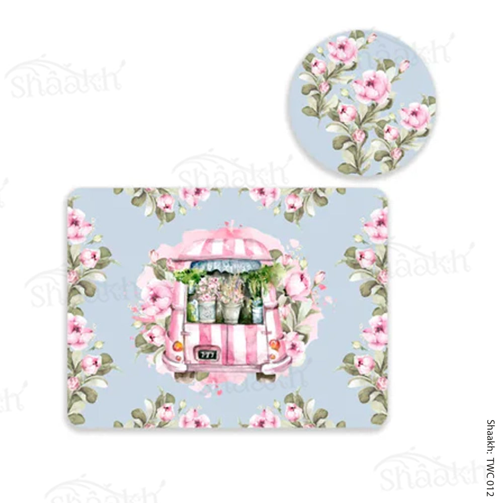 Flower Truck Coordinated Mats & Trivets Set | TWC 012 ( 8 Mats, 4 Trivets )