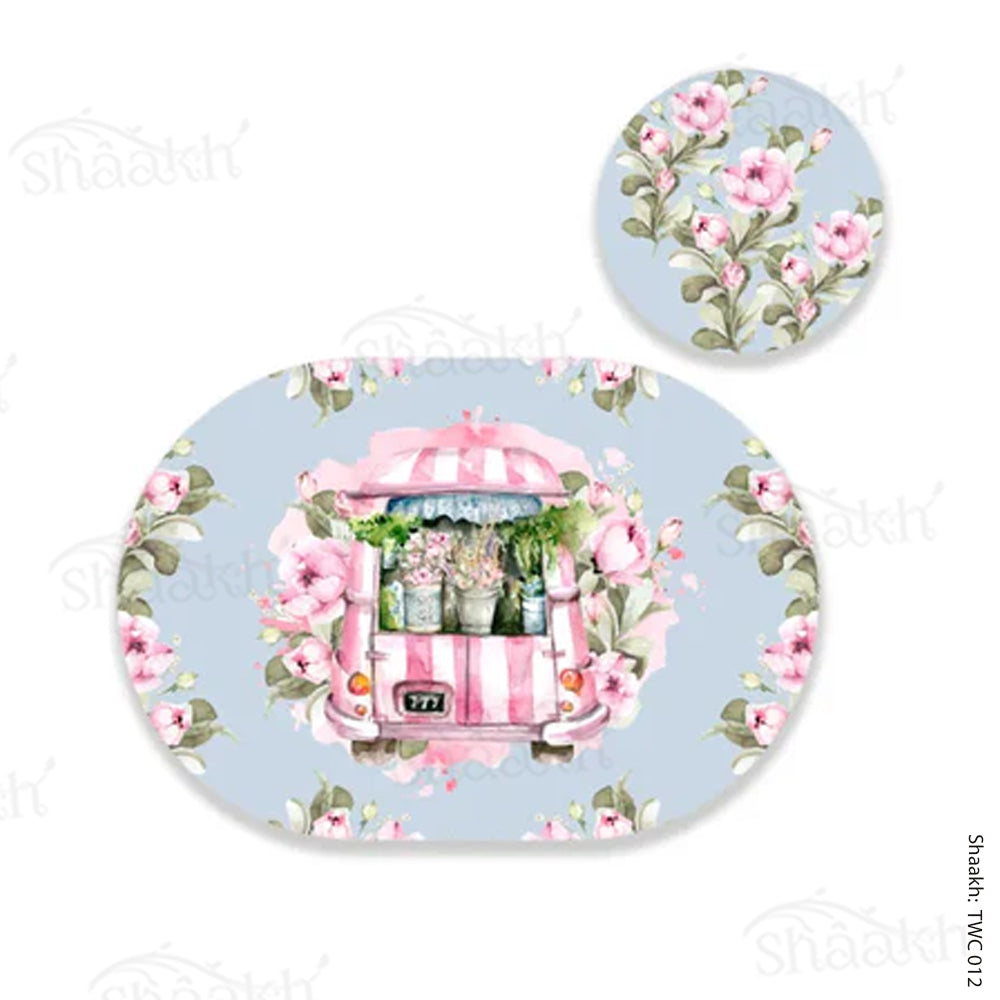 Flower Truck Coordinated Mats & Trivets Set | TWC 012 ( 8 Mats, 4 Trivets )