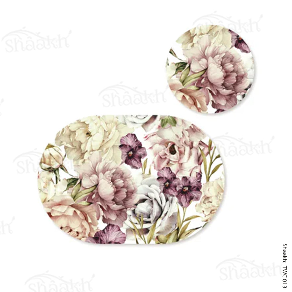 Peach and wine floral Coordinated Mats & Trivets Set | TWC 013 ( 8 Mats, 4 Trivets )