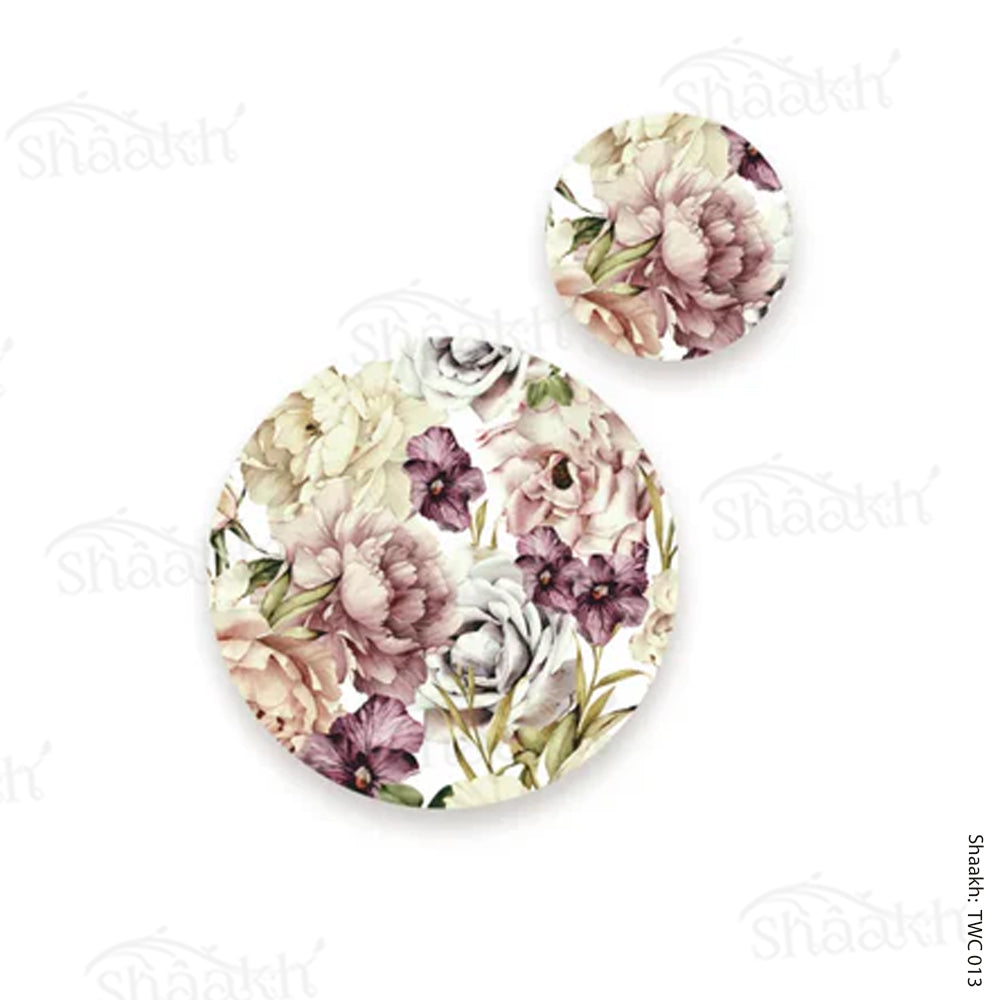 Peach and wine floral Coordinated Mats & Trivets Set | TWC 013 ( 8 Mats, 4 Trivets )