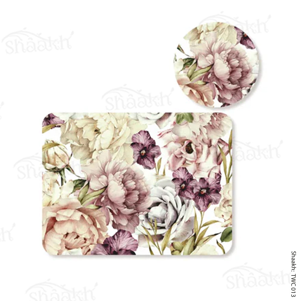 Peach and wine floral Coordinated Mats & Trivets Set | TWC 013 ( 8 Mats, 4 Trivets )