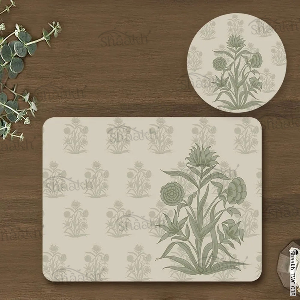 “Firdaus” (Sage) Coordinated Mats & Trivets Set | TWC 018 (8 Mats,4 Trivets)
