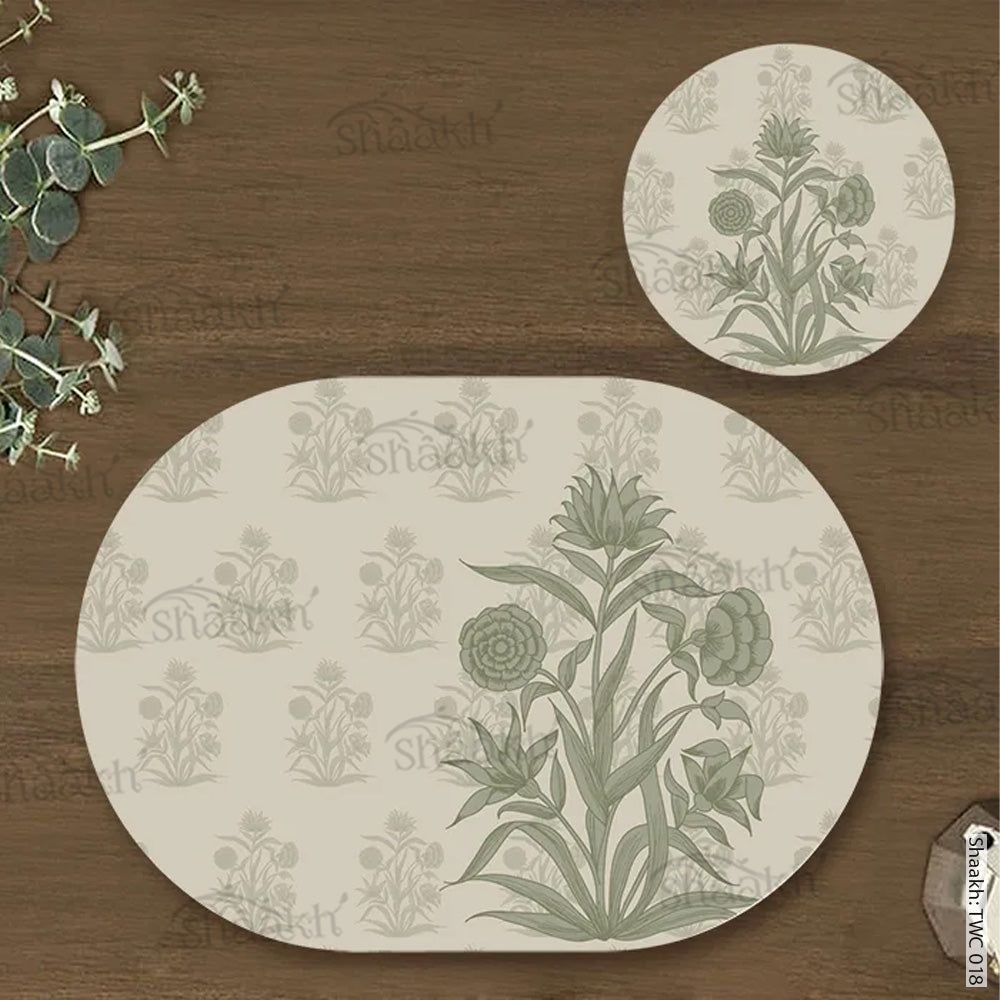 “Firdaus” (Sage) Coordinated Mats & Trivets Set | TWC 018 (8 Mats,4 Trivets)