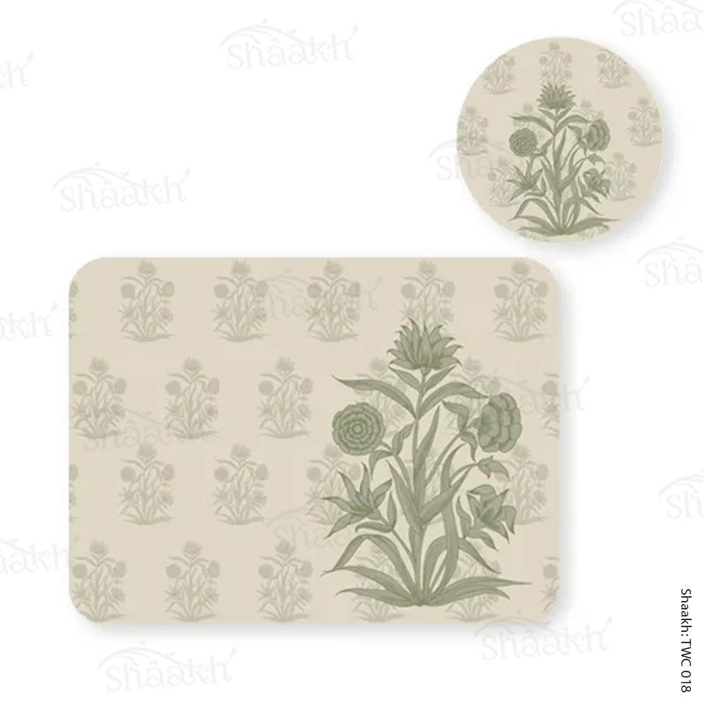 “Firdaus” (Sage) Coordinated Mats & Trivets Set | TWC 018 (8 Mats,4 Trivets)