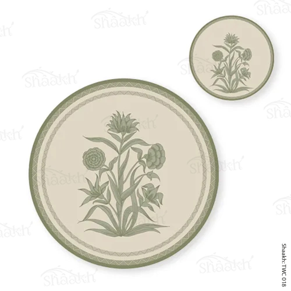 “Firdaus” (Sage) Coordinated Mats & Trivets Set | TWC 018 (8 Mats,4 Trivets)