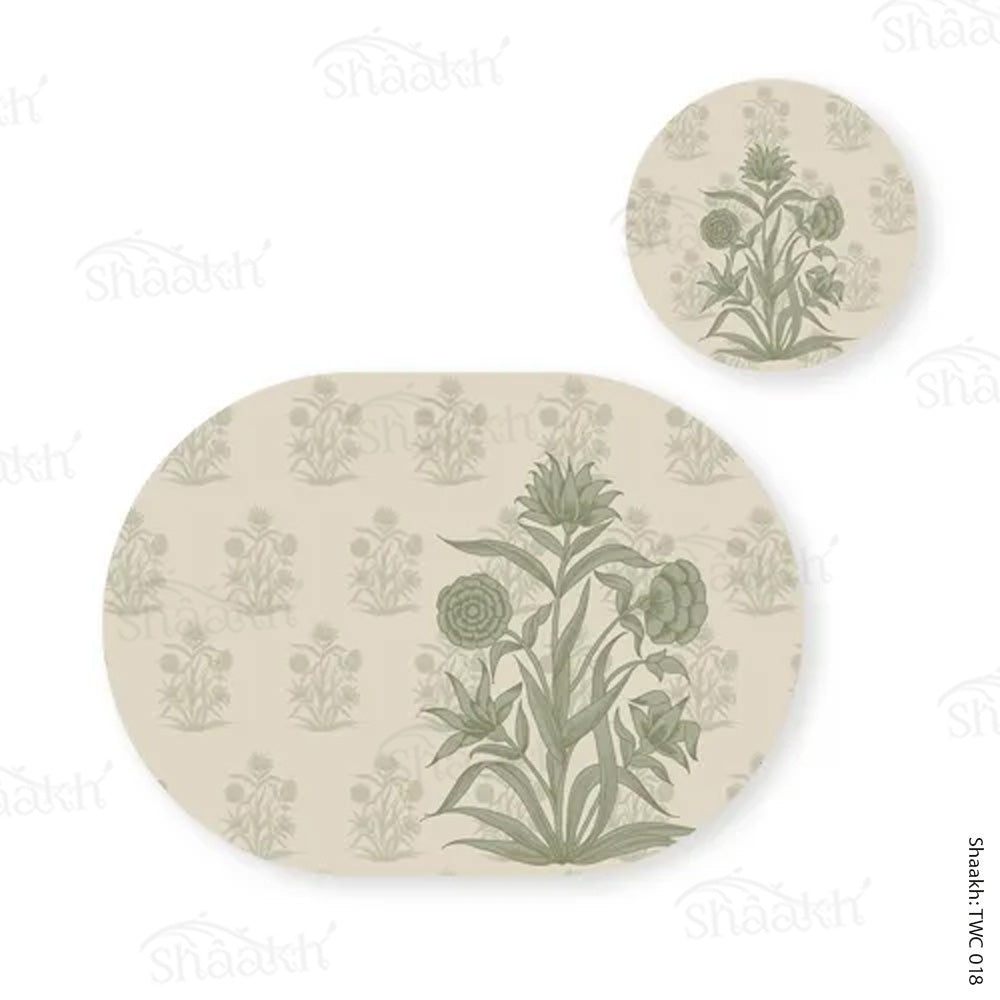 “Firdaus” (Sage) Coordinated Mats & Trivets Set | TWC 018 (8 Mats,4 Trivets)