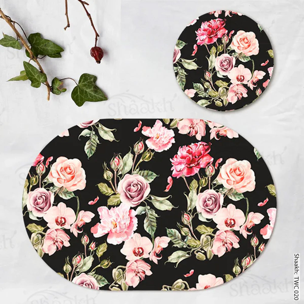 Orchid, Roses and Peony flowers Coordinated Mats & Trivets Set | TWC 020 ( 8 Mats, 4 Trivets )