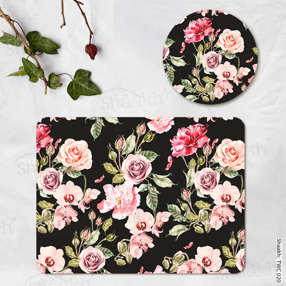 Orchid, Roses and Peony flowers Coordinated Mats & Trivets Set | TWC 020 ( 8 Mats, 4 Trivets )