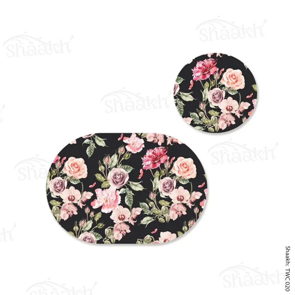 Orchid, Roses and Peony flowers Coordinated Mats & Trivets Set | TWC 020 ( 8 Mats, 4 Trivets )