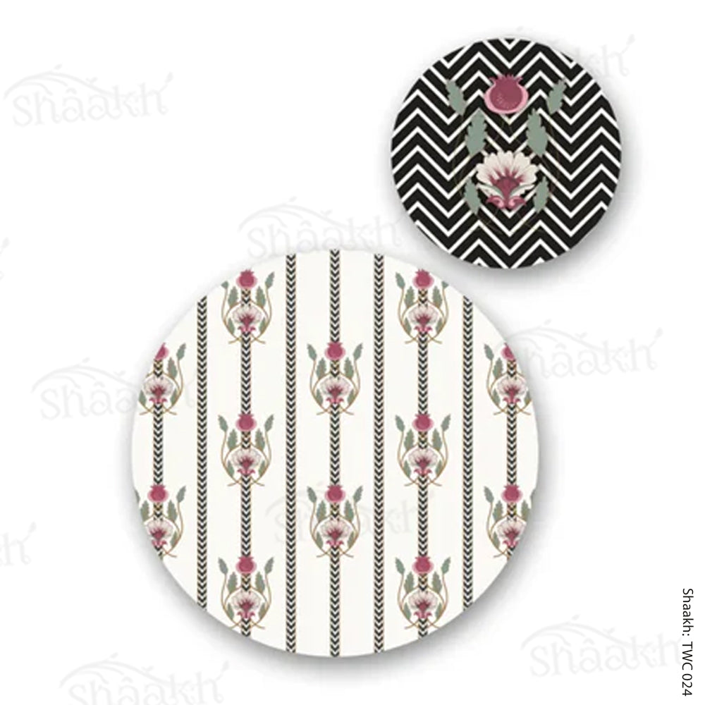 Indian motifs and chevron on textured background Coordinated Mats & Trivets Set | TWC 024 ( 8 Mats, 4 Trivets )