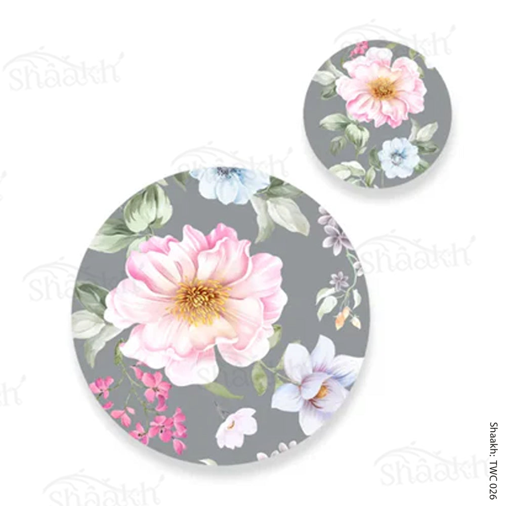 Watercolor Flowers, leaves and buds Coordinated Mats & Trivets Set | TWC 026 ( 8 Mats, 4 Trivets )