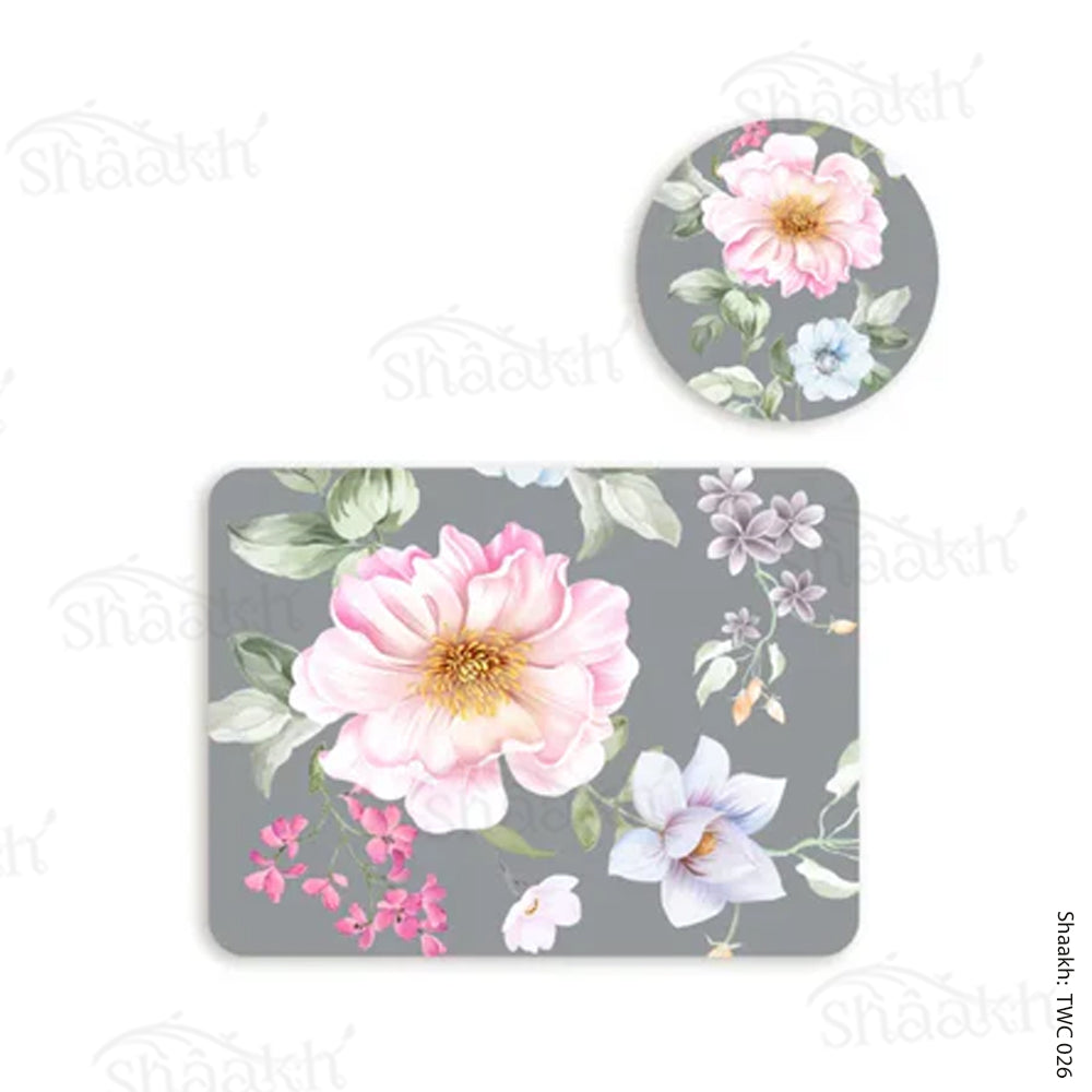 Watercolor Flowers, leaves and buds Coordinated Mats & Trivets Set | TWC 026 ( 8 Mats, 4 Trivets )