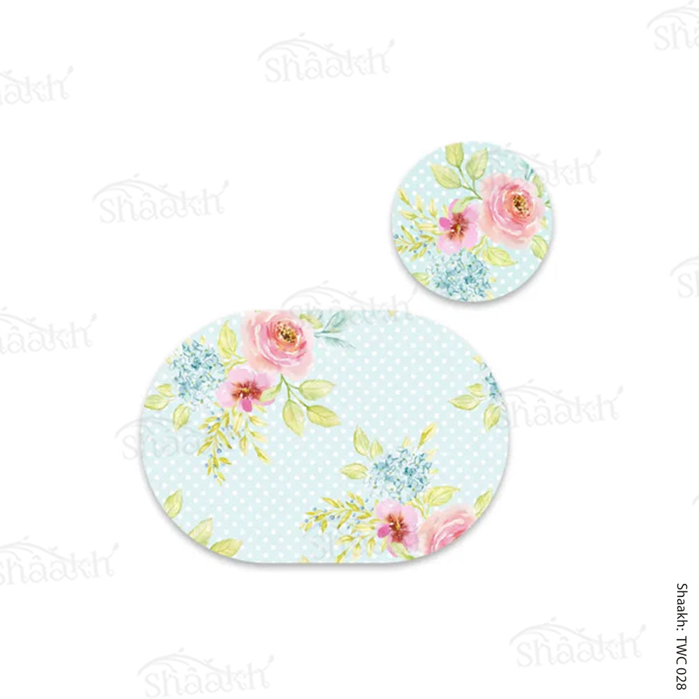 Vintage roses on dotted background Coordinated Mats & Trivets Set | TWC 028 ( 8 Mats, 4 Trivets )