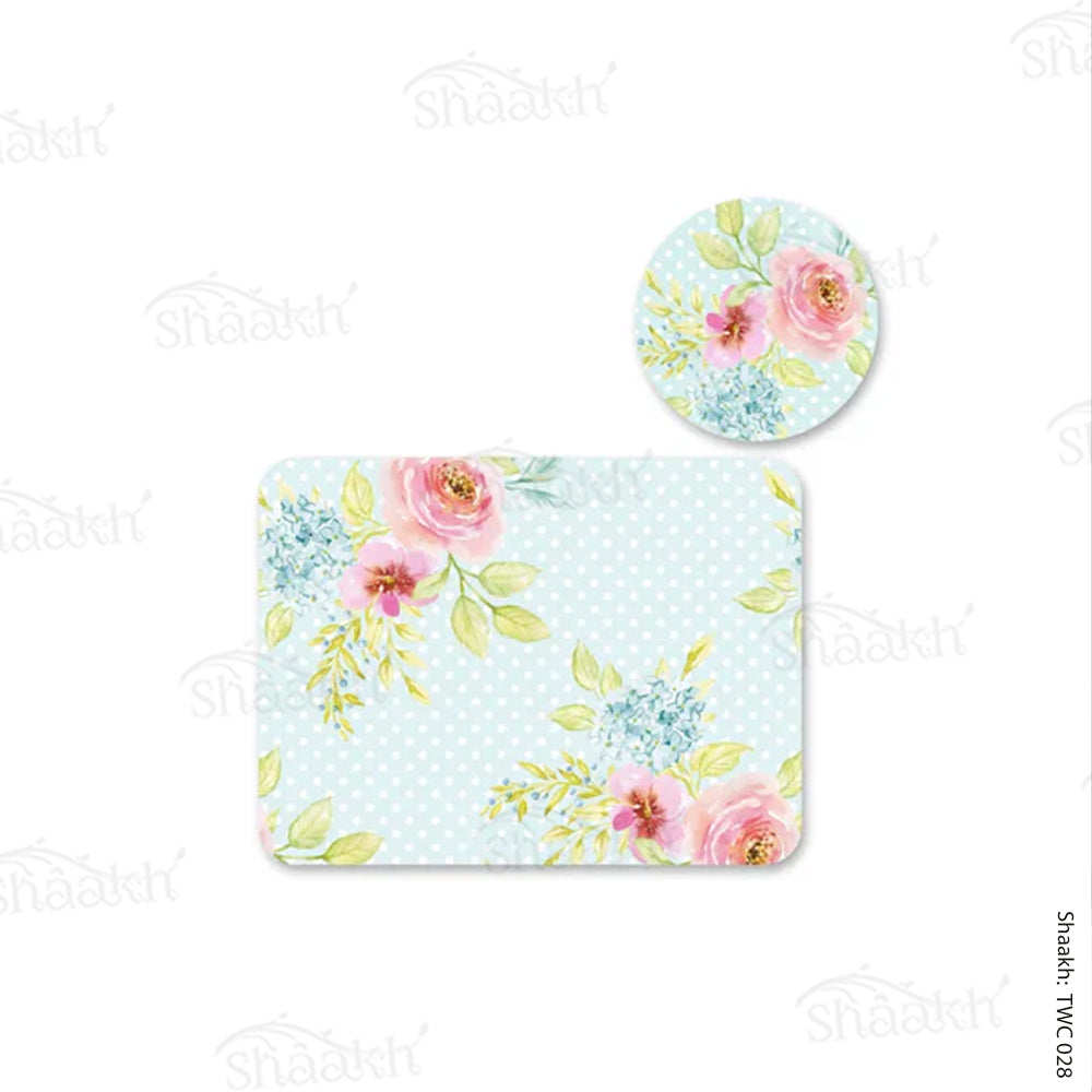 Vintage roses on dotted background Coordinated Mats & Trivets Set | TWC 028 ( 8 Mats, 4 Trivets )