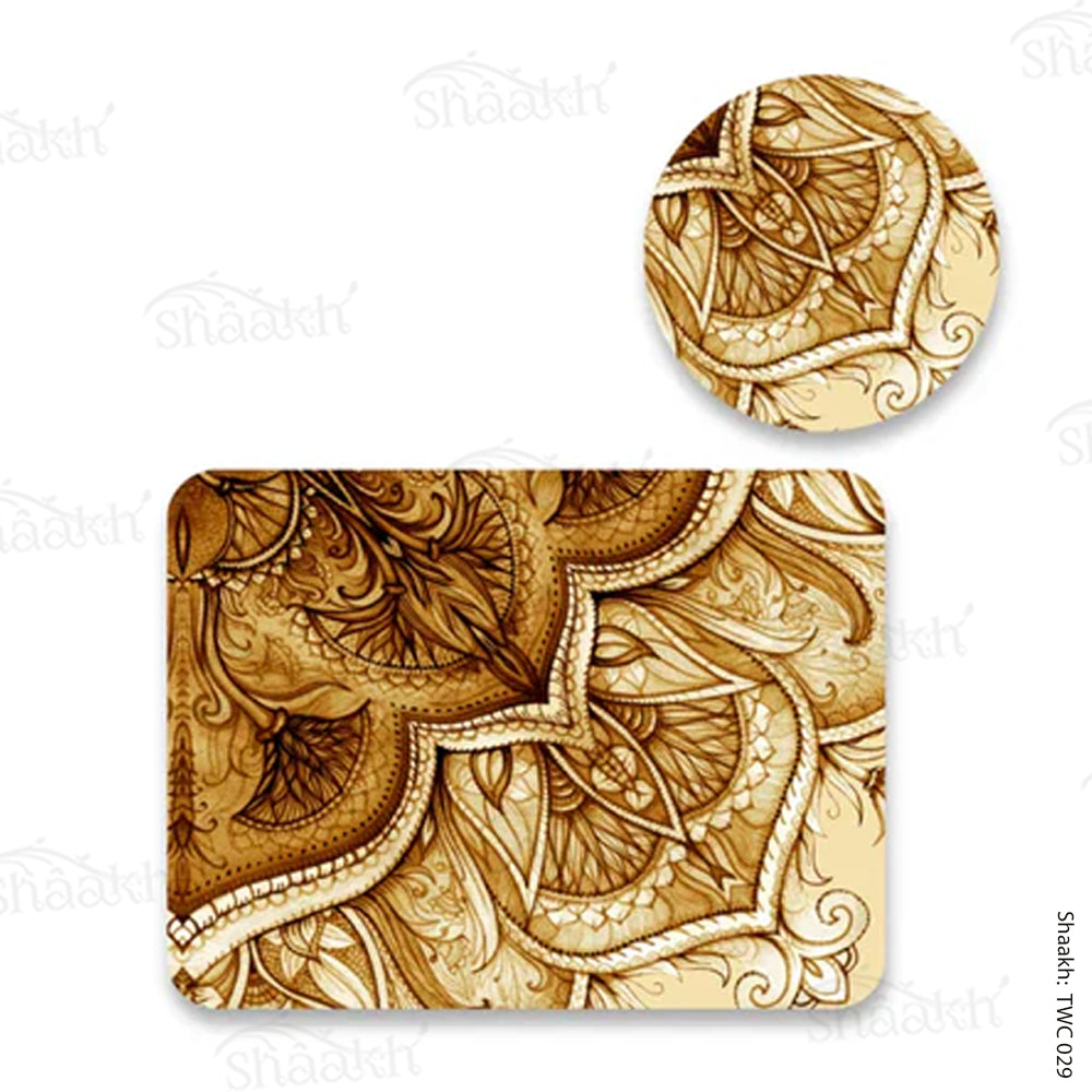 Hand drawn watercolor ethnic design Coordinated Mats & Trivets Set | TWC 029 ( 8 Mats, 4 Trivets )