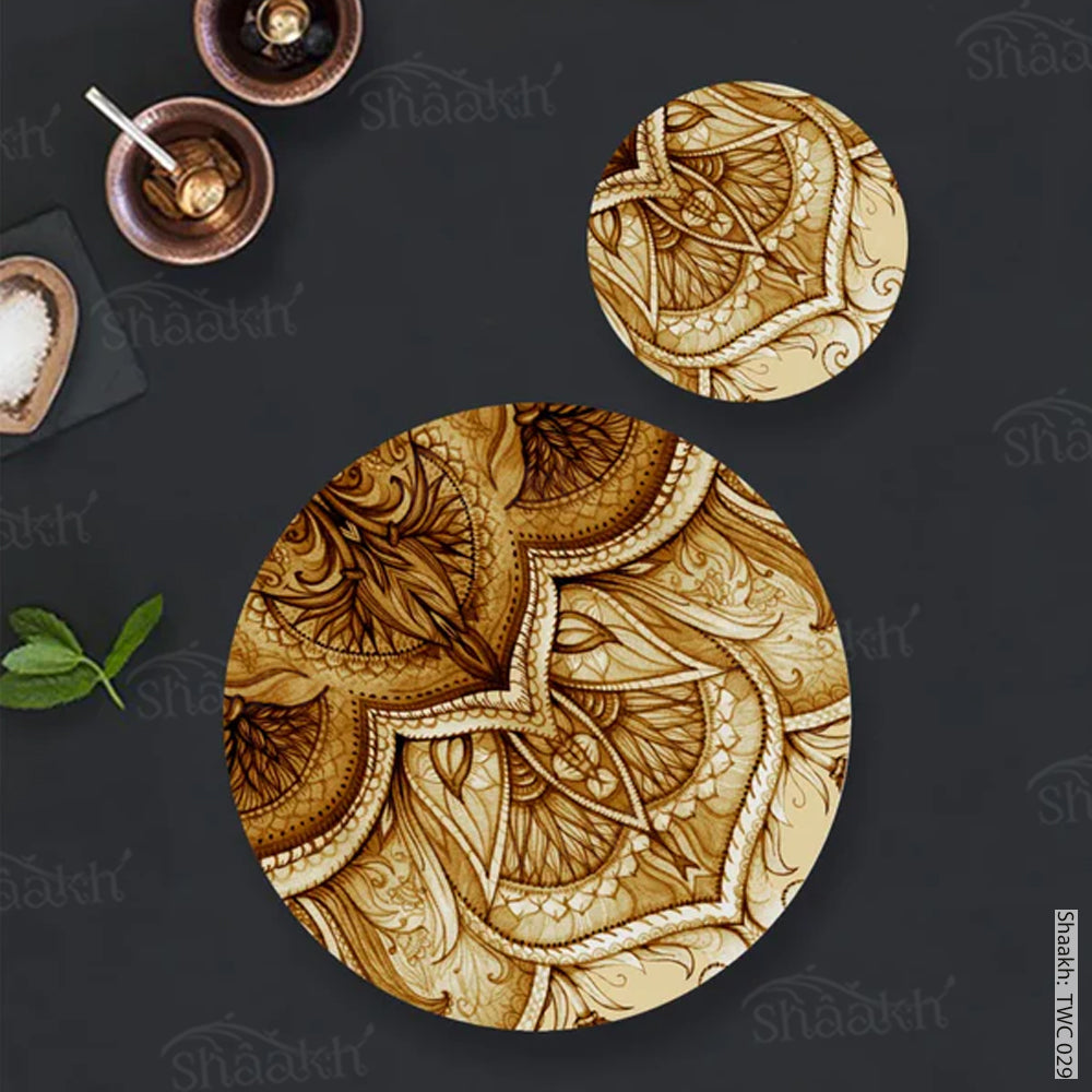 Hand drawn watercolor ethnic design Coordinated Mats & Trivets Set | TWC 029 ( 8 Mats, 4 Trivets )