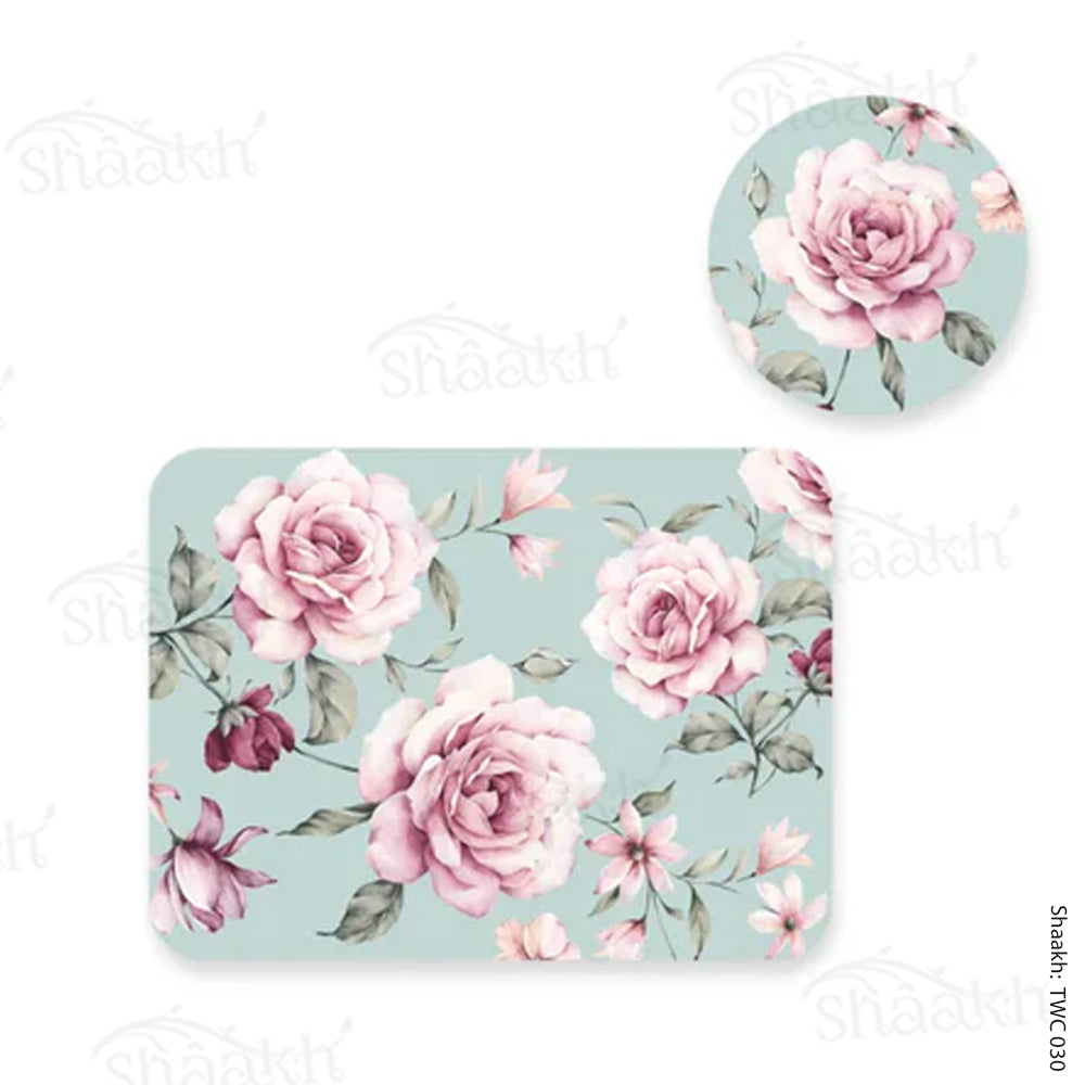 Pale pink roses Coordinated Mats & Trivets Set | TWC 030 (8 Mats, 4 Trivets)