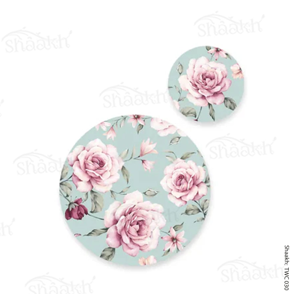 Pale pink roses Coordinated Mats & Trivets Set | TWC 030 (8 Mats, 4 Trivets)