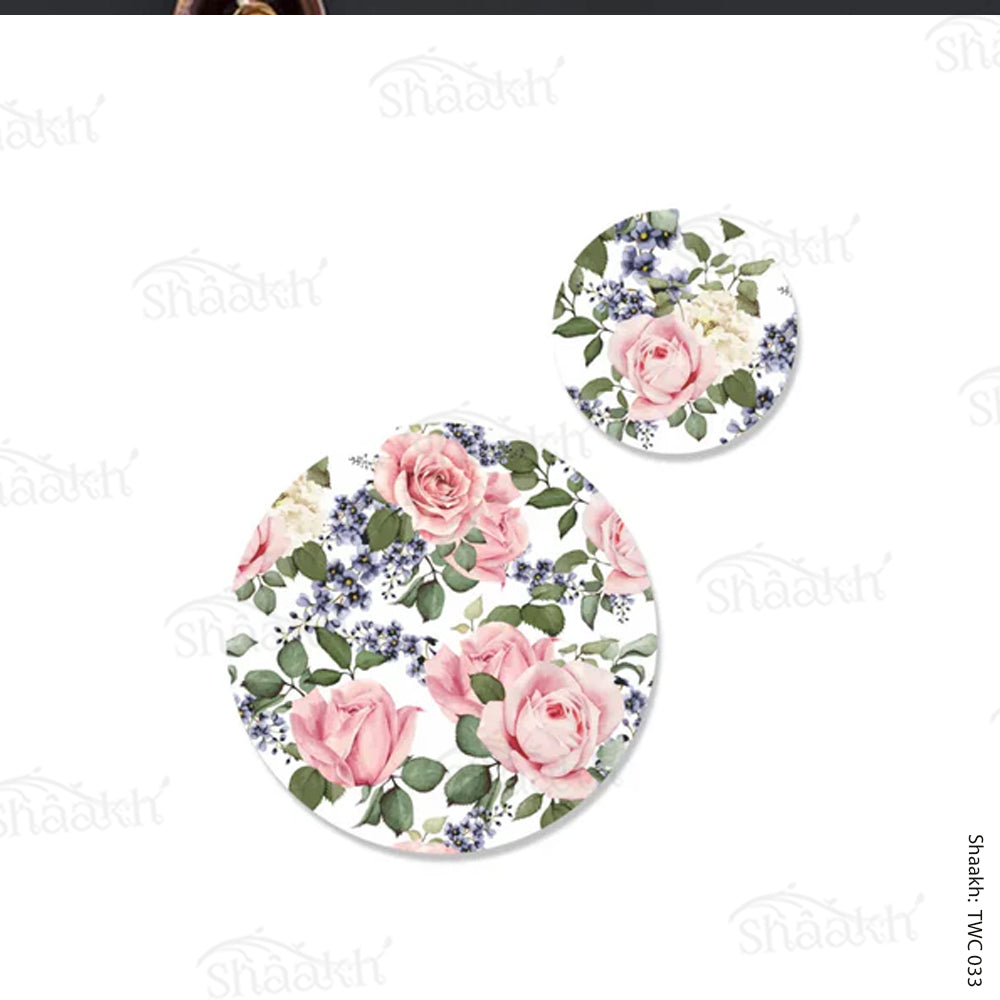 Rose buds and blue flowers Coordinated Mats & Trivets Set | TWC 033 ( 8 Mats, 4 Trivets )
