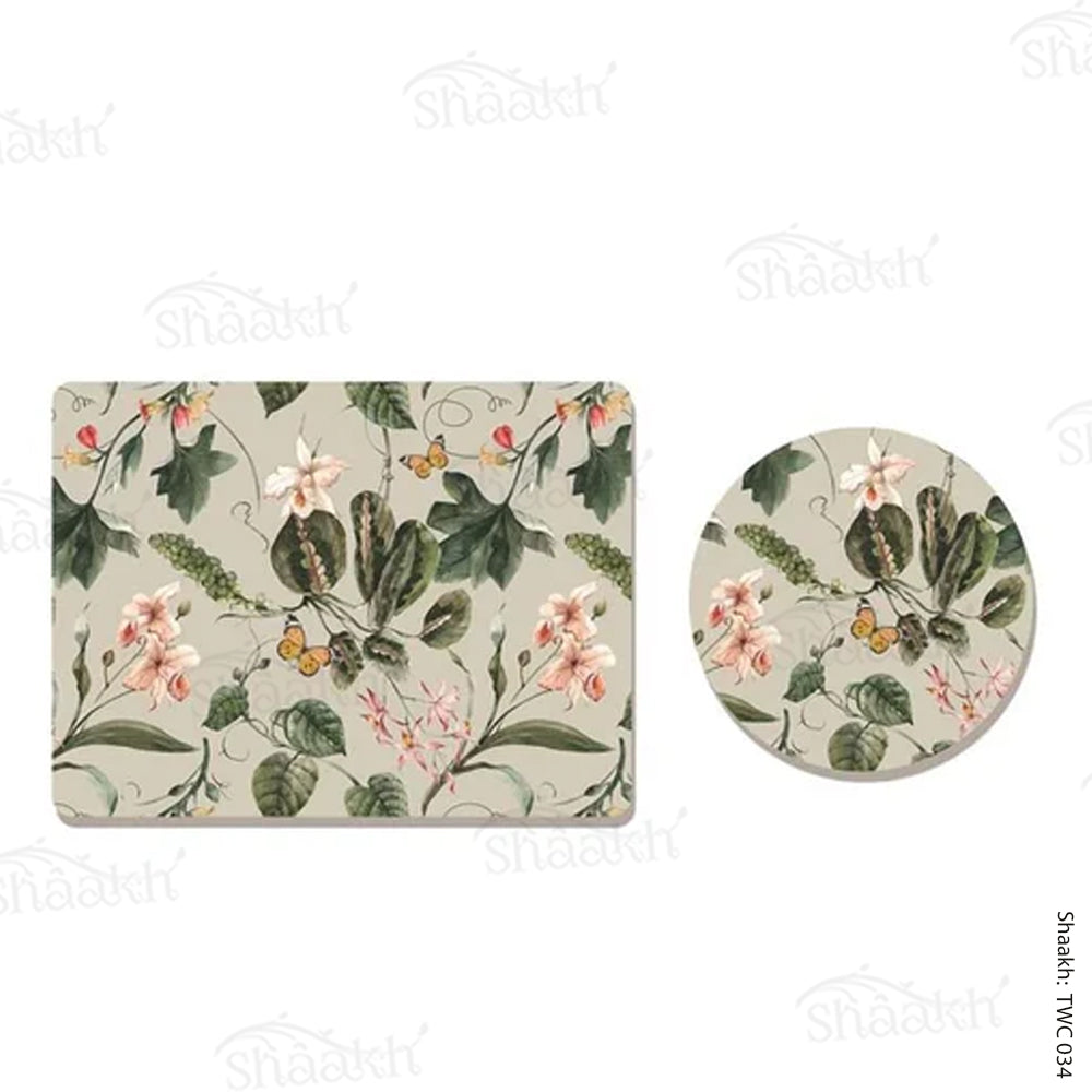 Exotic tropical orchids and green leaves Coordinated Mats & Trivets Set | TWC 034 ( 8 Mats, 4 Trivets )