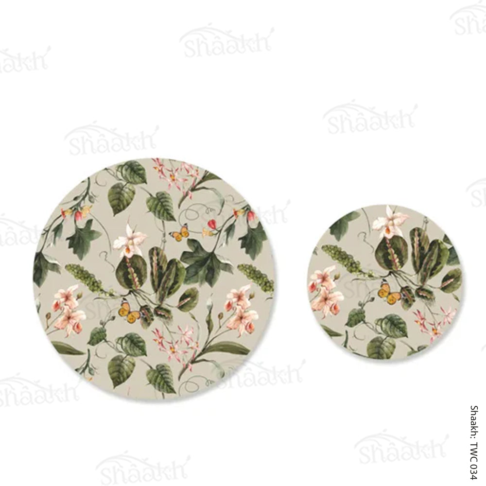 Exotic tropical orchids and green leaves Coordinated Mats & Trivets Set | TWC 034 ( 8 Mats, 4 Trivets )
