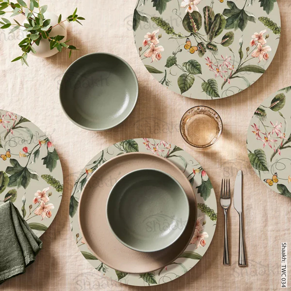 Exotic tropical orchids and green leaves Coordinated Mats & Trivets Set | TWC 034 ( 8 Mats, 4 Trivets )