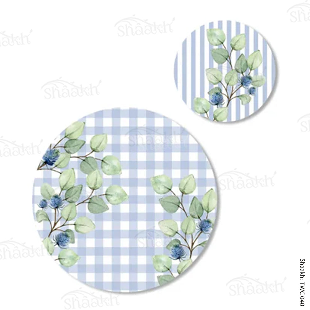 Blue and White Check Coordinated Mats & Trivets Set | TWC 040 ( 8 Mats, 4 Trivets )