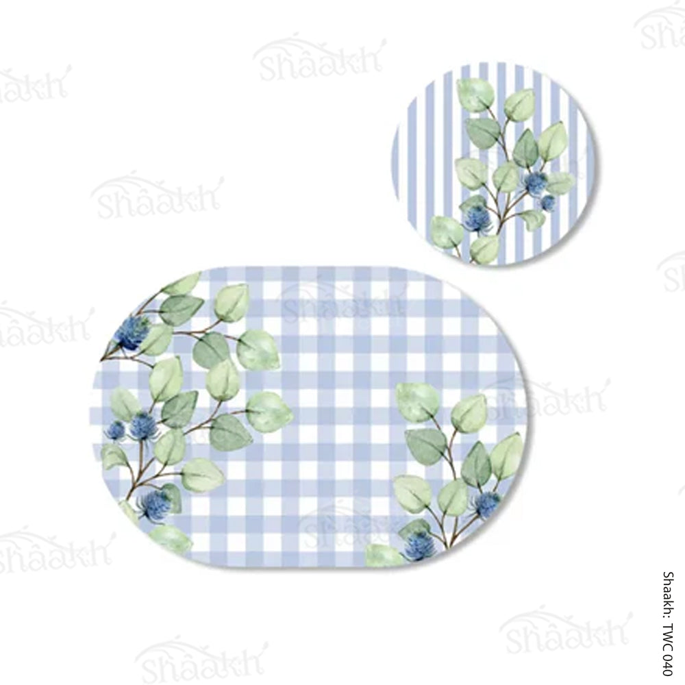 Blue and White Check Coordinated Mats & Trivets Set | TWC 040 ( 8 Mats, 4 Trivets )