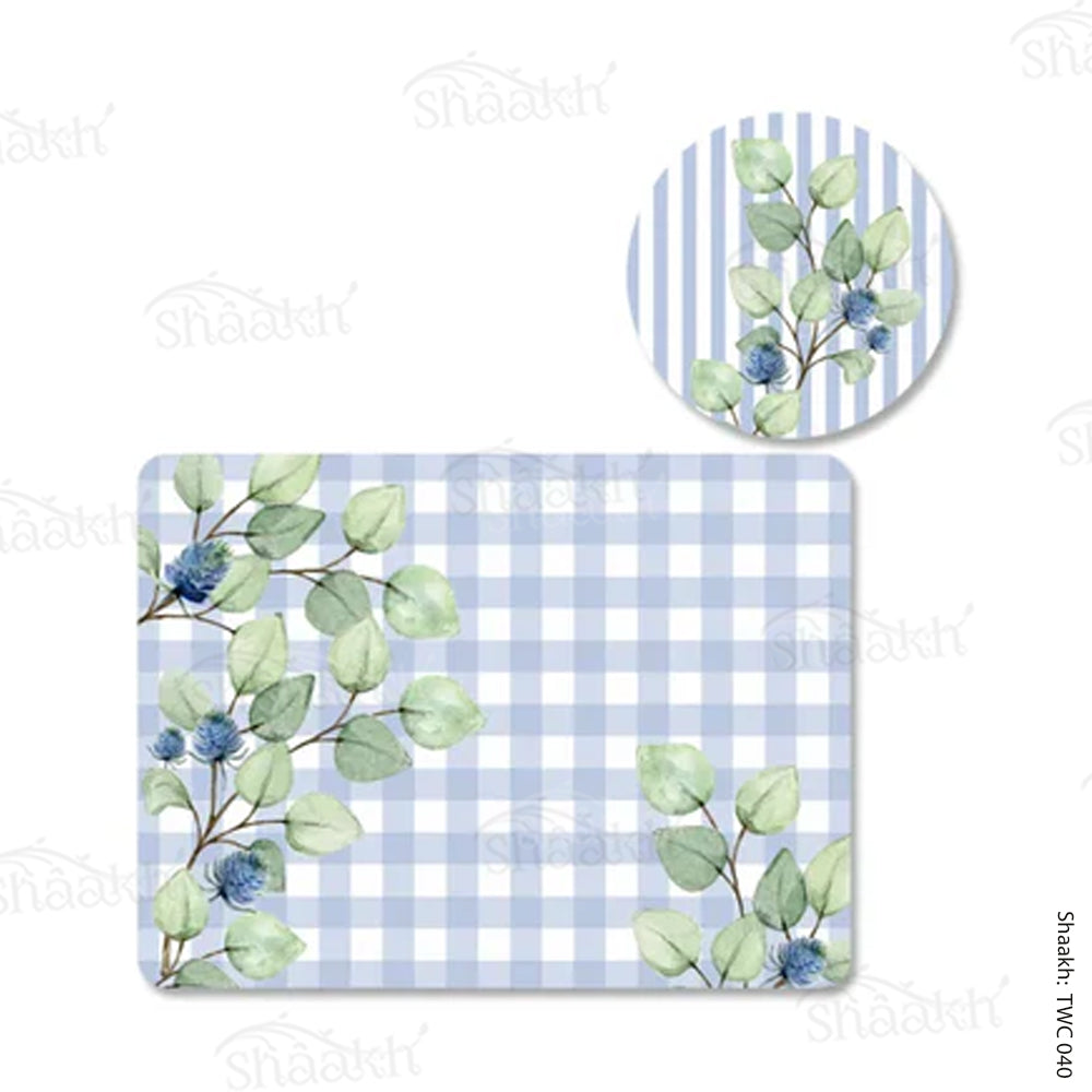 Blue and White Check Coordinated Mats & Trivets Set | TWC 040 ( 8 Mats, 4 Trivets )