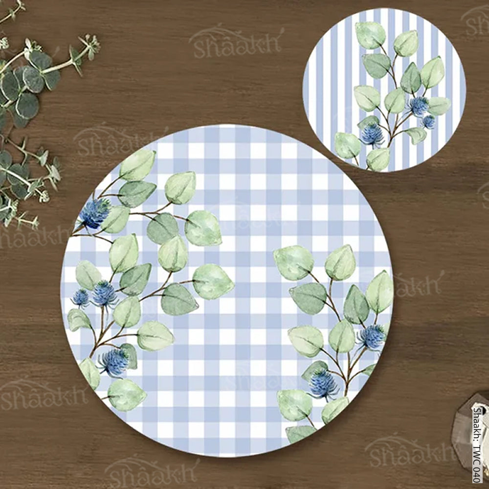 Blue and White Check Coordinated Mats & Trivets Set | TWC 040 ( 8 Mats, 4 Trivets )
