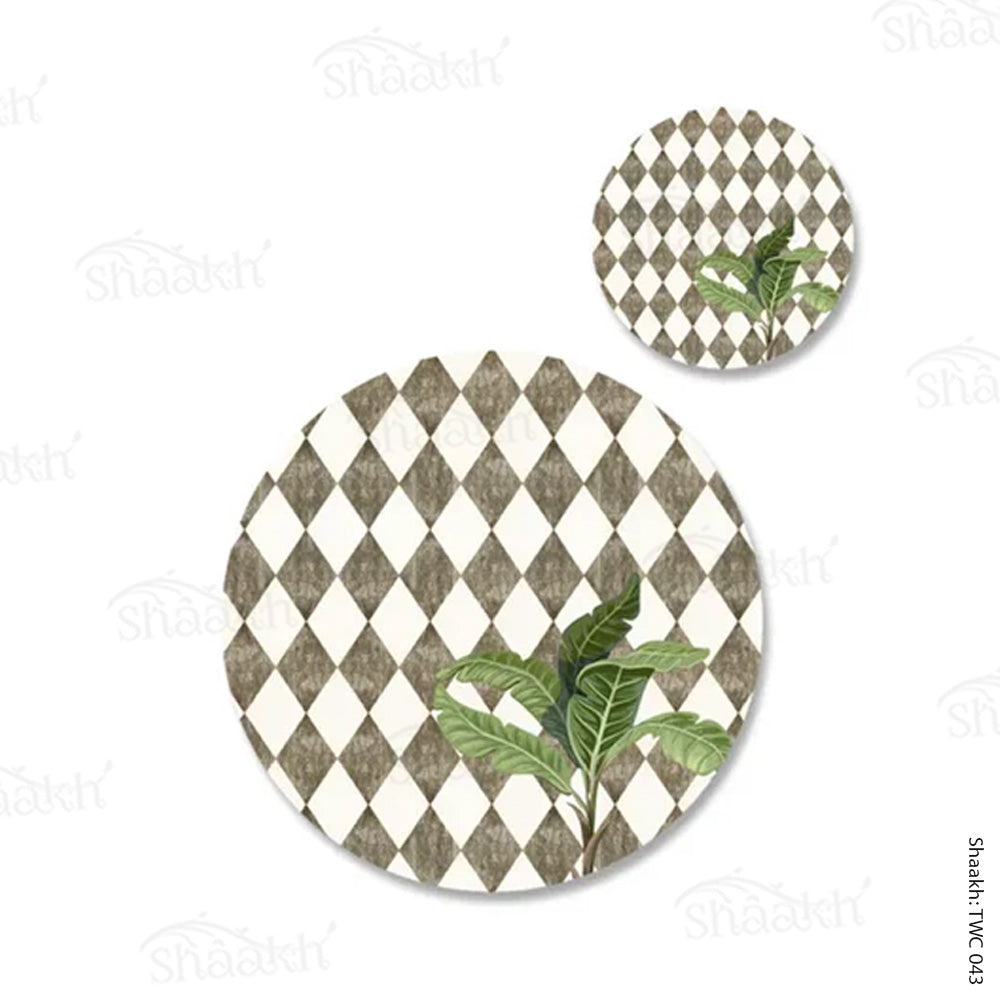 A lone palm on vintage background Coordinated Mats & Trivets Set | TWC 043 ( 8 Mats, 4 Trivets )