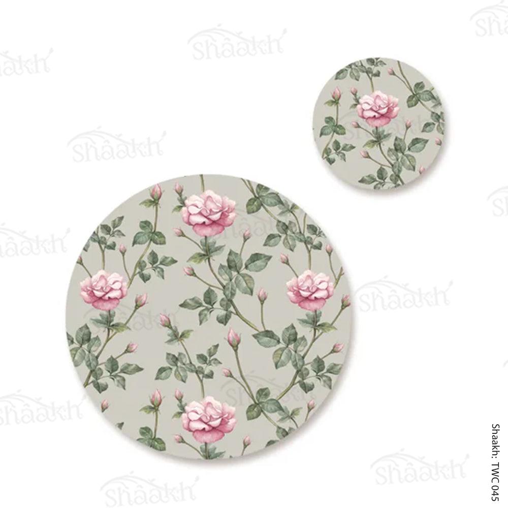 Pink Roses Coordinated Mats & Trivets Set | TWC 045 ( 8 Mats, 4 Trivets )
