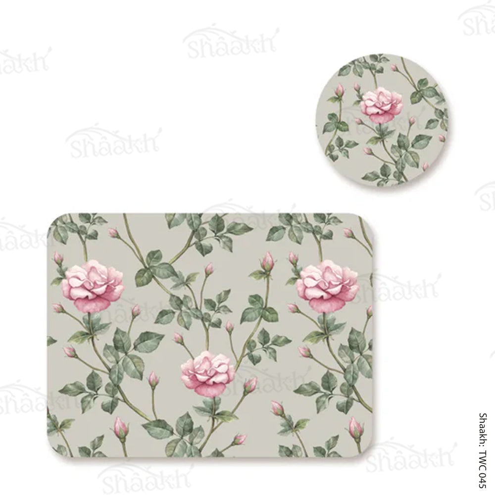 Pink Roses Coordinated Mats & Trivets Set | TWC 045 ( 8 Mats, 4 Trivets )