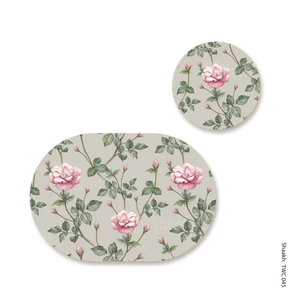 Pink Roses Coordinated Mats & Trivets Set | TWC 045 ( 8 Mats, 4 Trivets )