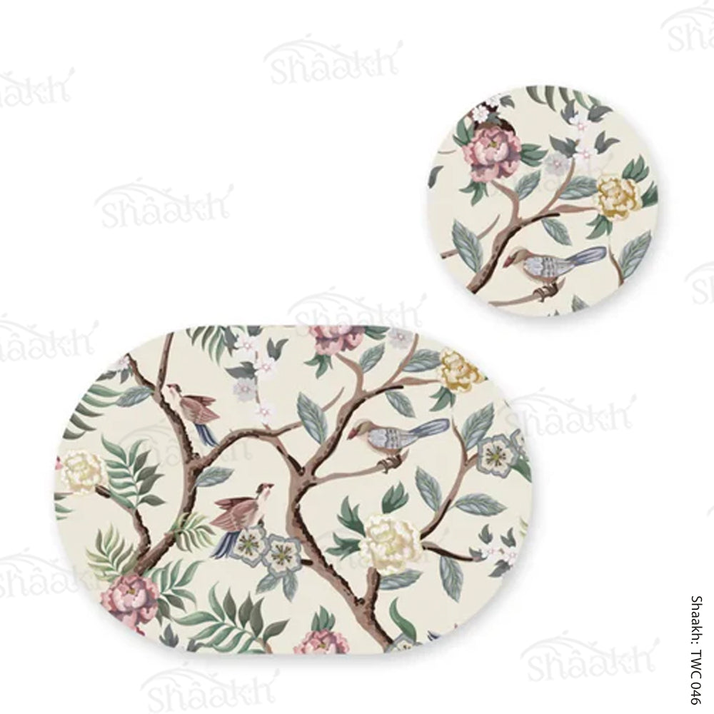 Oriental Birds & flowers Coordinated Mats & Trivets Set | TWC 046 ( 8 Mats, 4 Trivets )