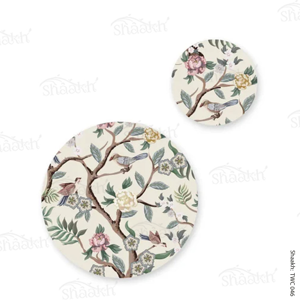 Oriental Birds & flowers Coordinated Mats & Trivets Set | TWC 046 ( 8 Mats, 4 Trivets )