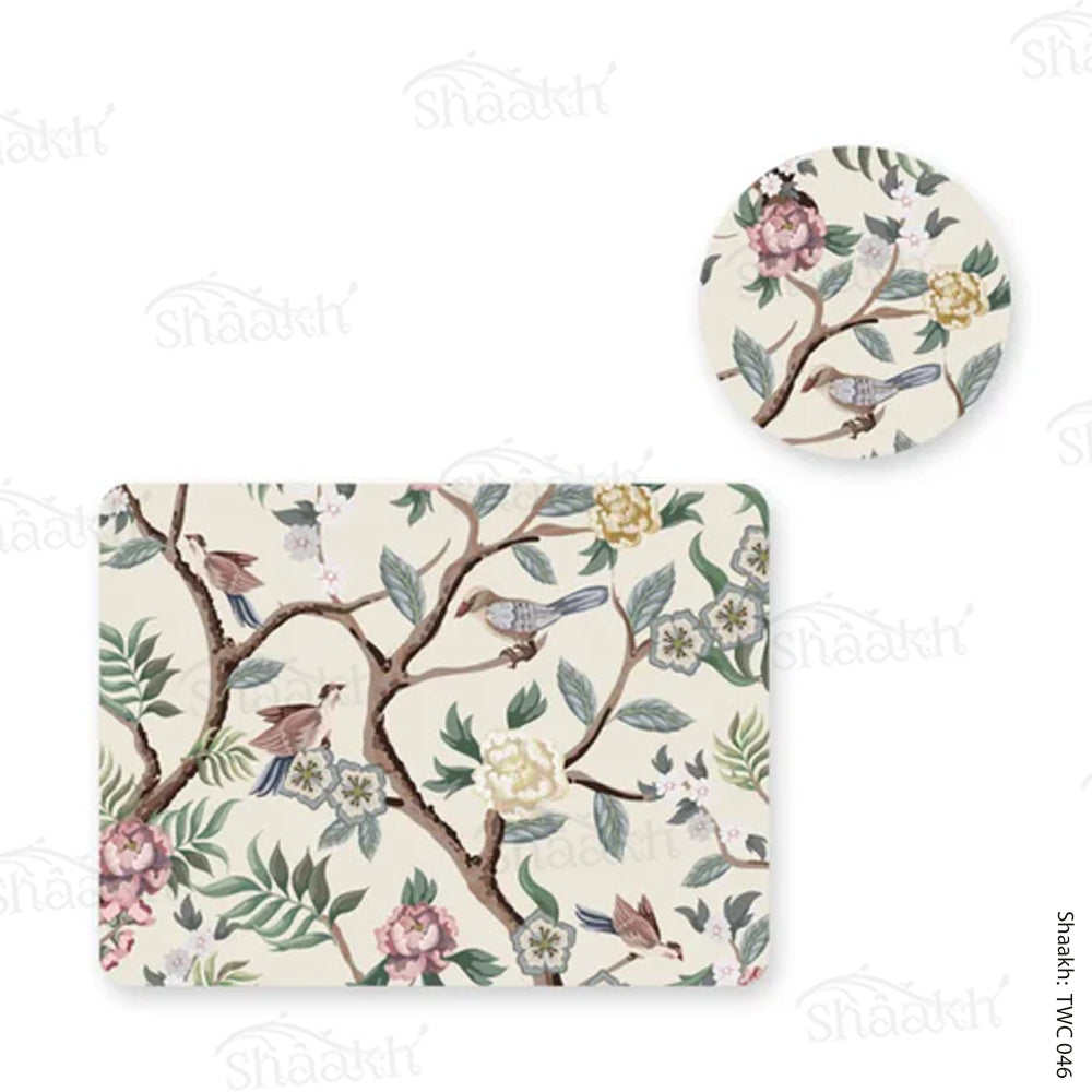 Oriental Birds & flowers Coordinated Mats & Trivets Set | TWC 046 ( 8 Mats, 4 Trivets )