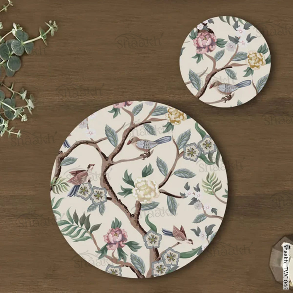 Oriental Birds & flowers Coordinated Mats & Trivets Set | TWC 046 ( 8 Mats, 4 Trivets )