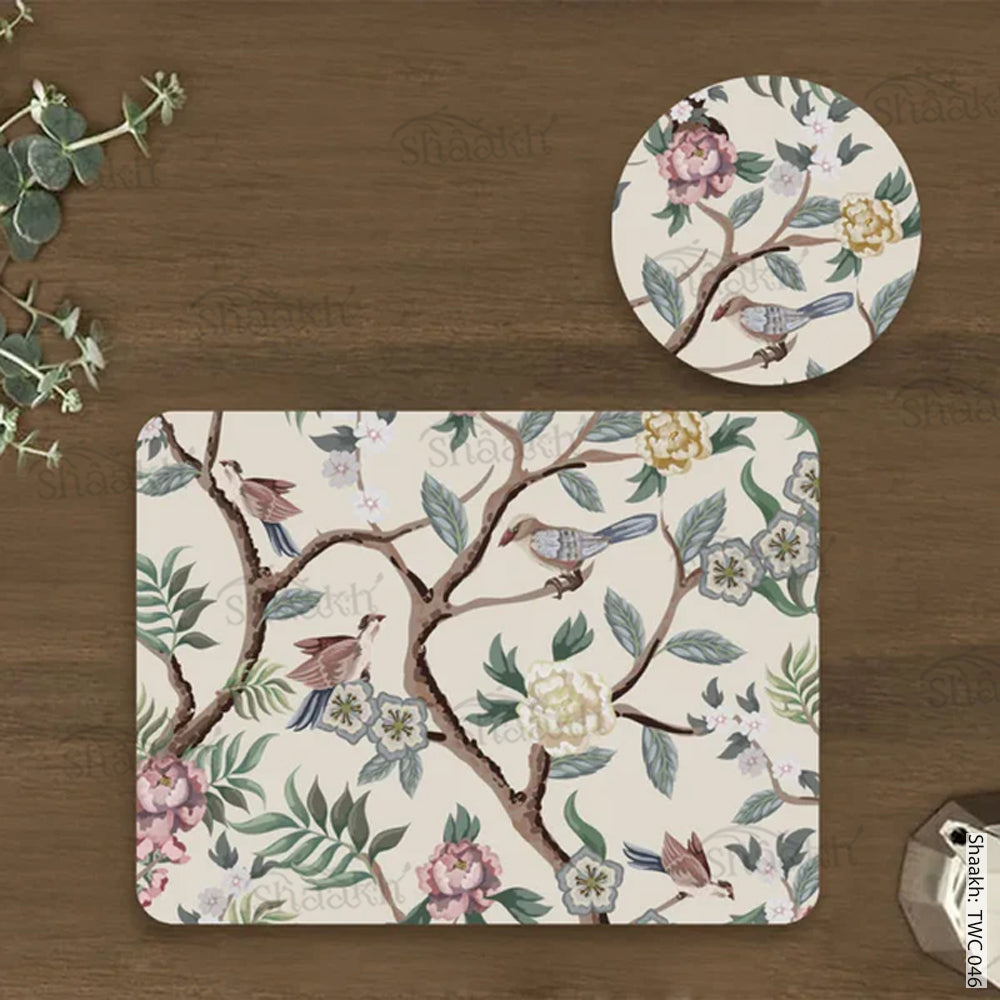 Oriental Birds & flowers Coordinated Mats & Trivets Set | TWC 046 ( 8 Mats, 4 Trivets )