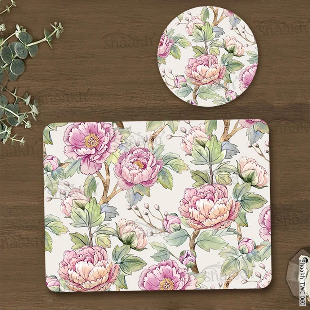 Oriental Peonies Coordinated Mats & Trivets Set | TWC 060 (8 Mats, 4 Trivets)