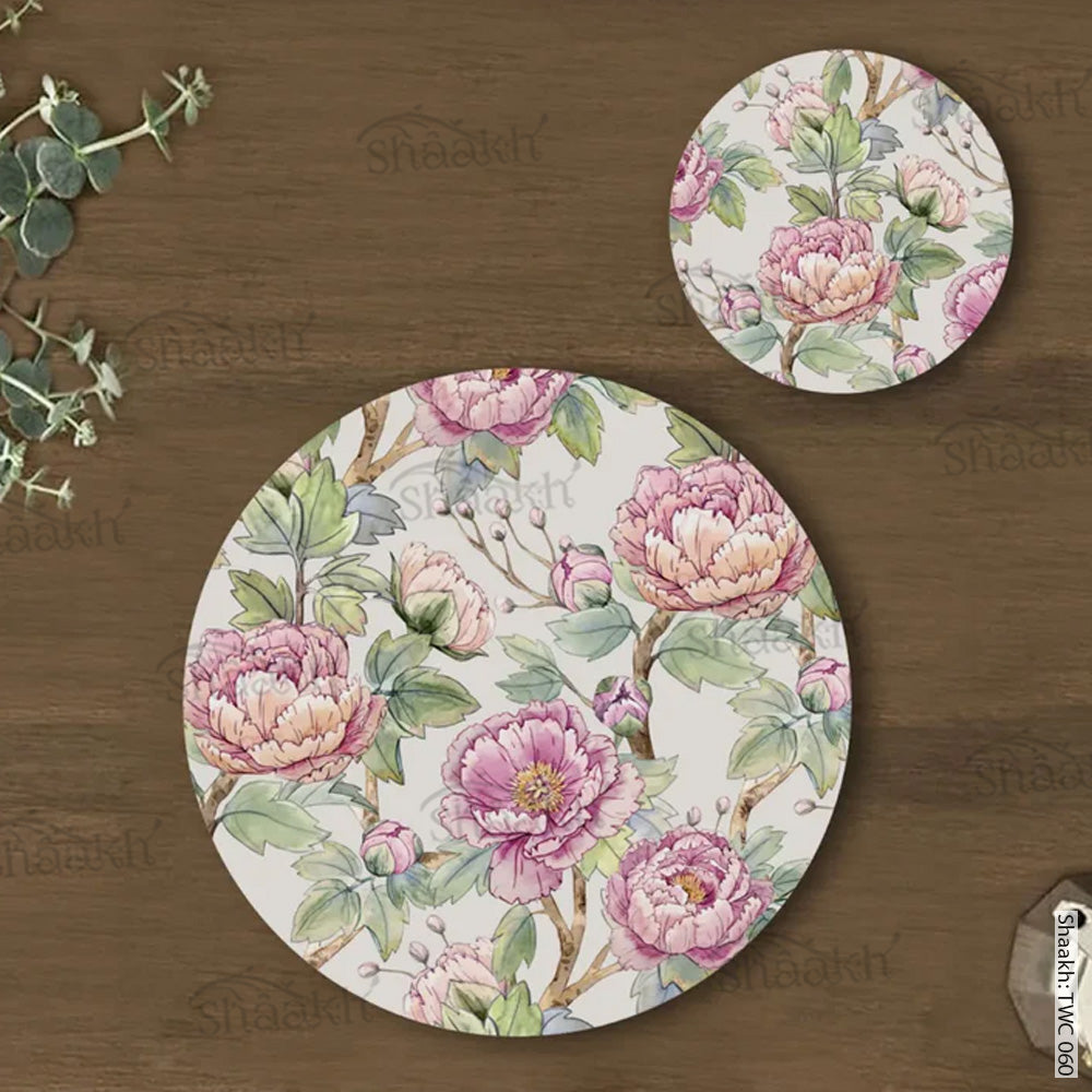 Oriental Peonies Coordinated Mats & Trivets Set | TWC 060 (8 Mats, 4 Trivets)