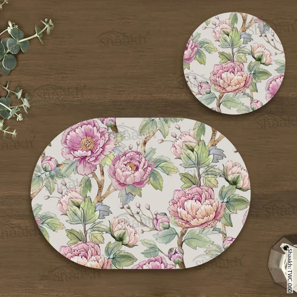 Oriental Peonies Coordinated Mats & Trivets Set | TWC 060 (8 Mats, 4 Trivets)