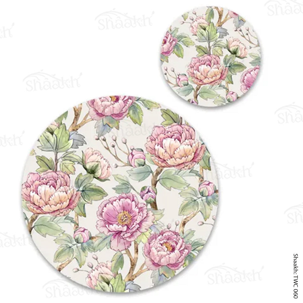 Oriental Peonies Coordinated Mats & Trivets Set | TWC 060 (8 Mats, 4 Trivets)